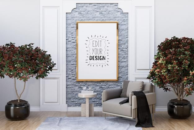 Free Poster Frame In Living Room Psd Mockup Psd
