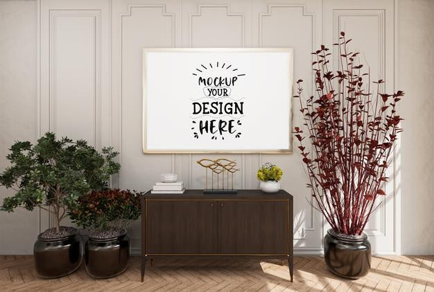 Free Poster Frame In Living Room Psd Mockup Psd