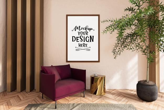 Free Poster Frame In Living Room Psd Mockup Psd