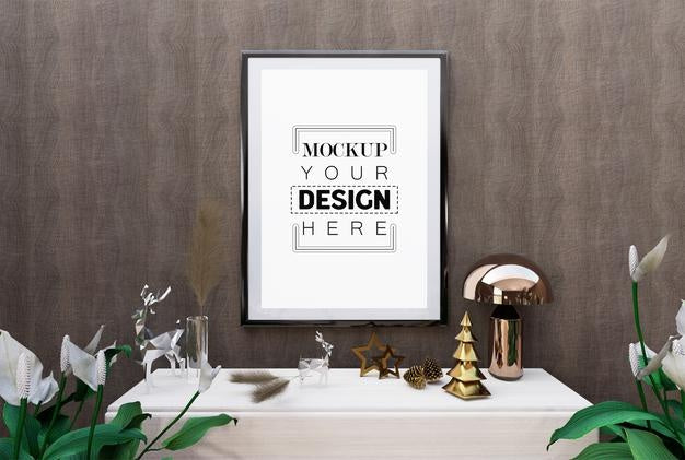 Free Poster Frame In Living Room Psd Mockup Psd