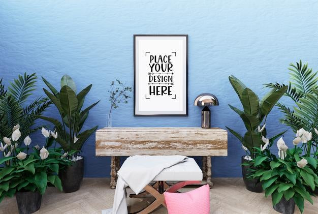 Free Poster Frame In Living Room Psd Mockup Psd