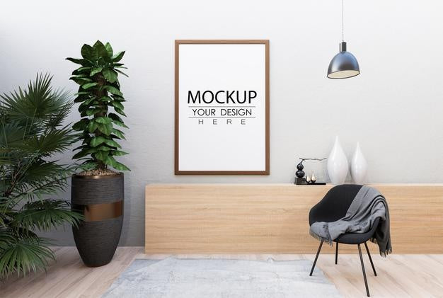 Free Poster Frame In Living Room Psd Mockup Psd