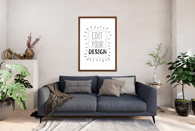 Free Poster Frame In Living Room Psd Mockup Psd