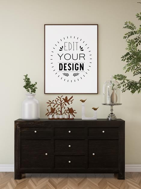 Free Poster Frame In Living Room Psd Mockup Psd