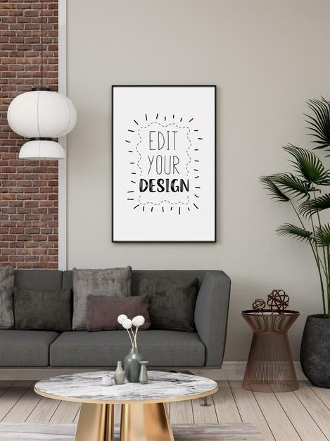 Free Poster Frame In Living Room Psd Mockup Psd