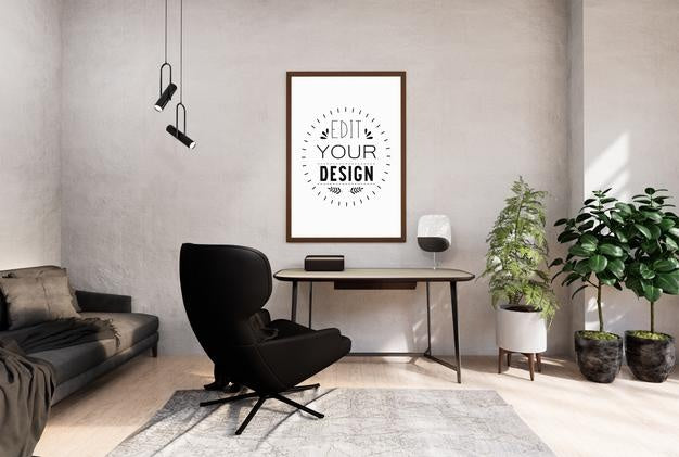 Free Poster Frame In Living Room Psd Mockup Psd
