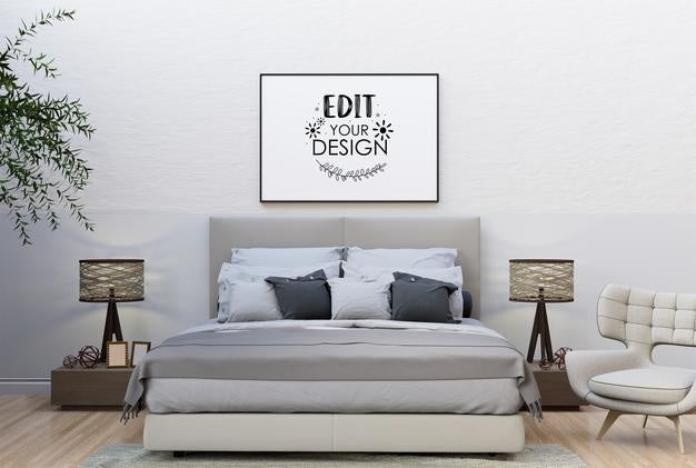 Free Poster Frame In Living Room Psd Mockup Psd