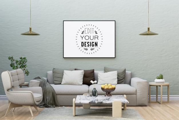 Free Poster Frame In Living Room Psd Mockup Psd