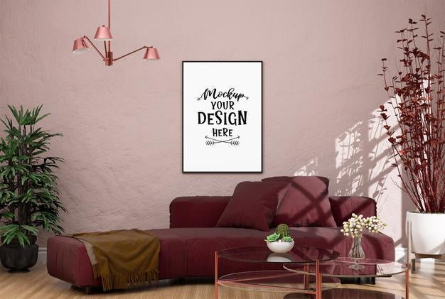 Free Poster Frame In Living Room Psd Mockup Psd