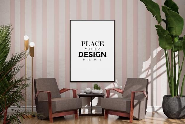 Free Poster Frame In Living Room Psd Mockup Psd
