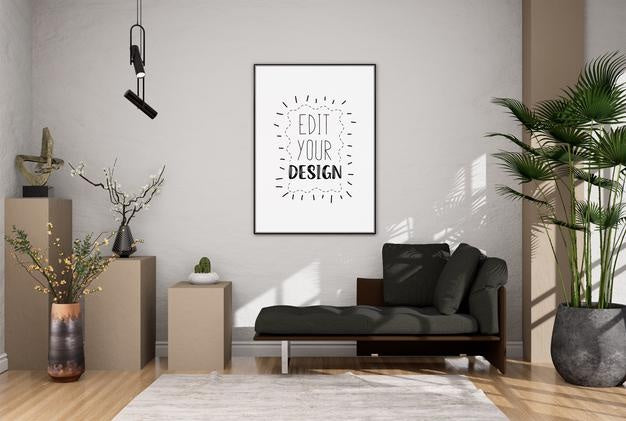 Free Poster Frame In Living Room Psd Mockup Psd