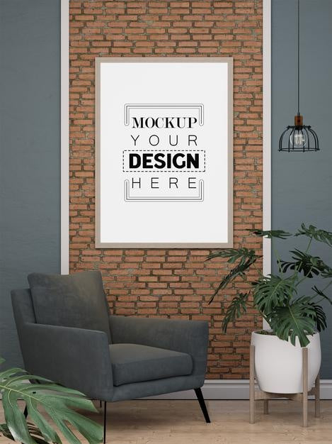 Free Poster Frame In Living Room Psd Mockup Psd
