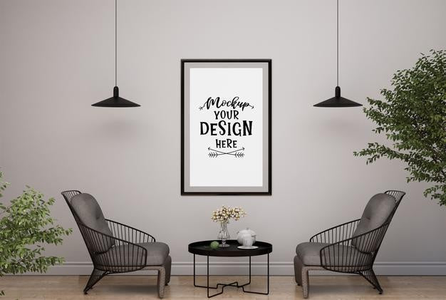 Free Poster Frame In Living Room Psd Mockup Psd