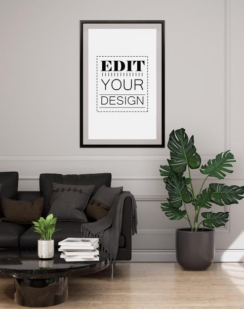 Free Poster Frame In Living Room Psd Mockup Psd