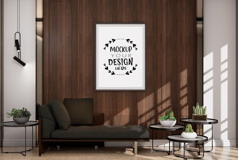Free Poster Frame In Living Room Psd Mockup Psd