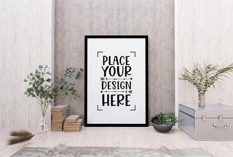 Free Poster Frame In Living Room Psd Mockup Psd