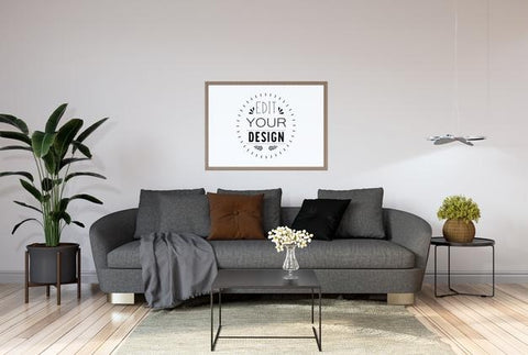 Free Poster Frame In Living Room Psd Mockup Psd