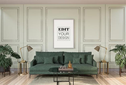 Free Poster Frame In Living Room Psd Mockup Psd