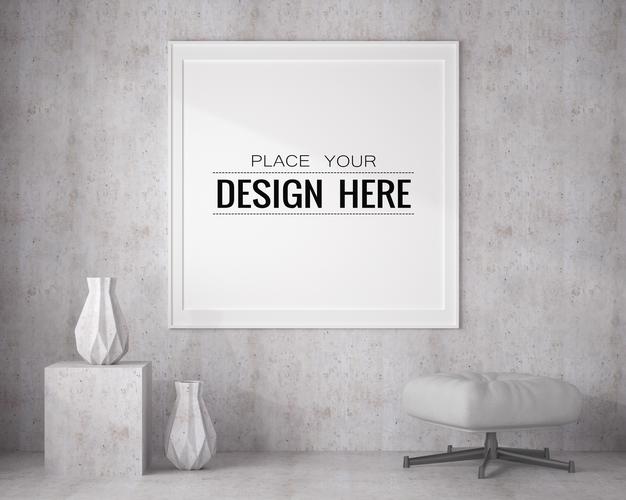 Free Poster Frame Mockup In Living Room Psd