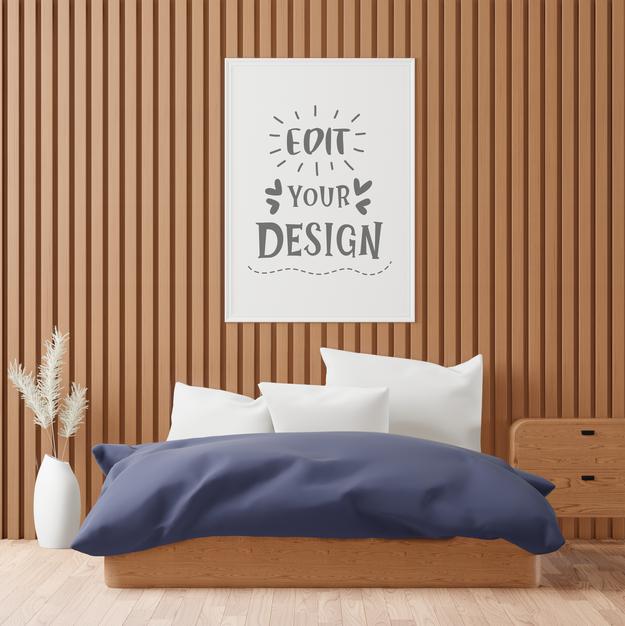 Free Poster Frame Mockup Interior In A Bedroom Psd