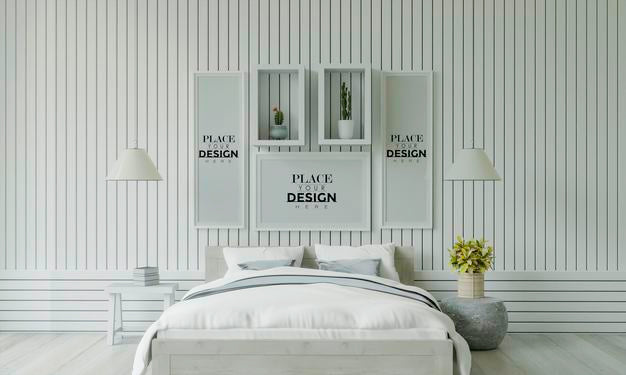 Free Poster Frame Mockup Interior In A Bedroom Psd