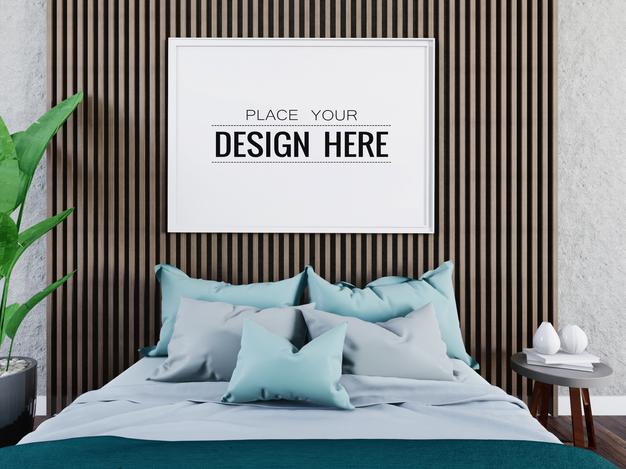 Free Poster Frame Mockup Interior In A Bedroom Psd