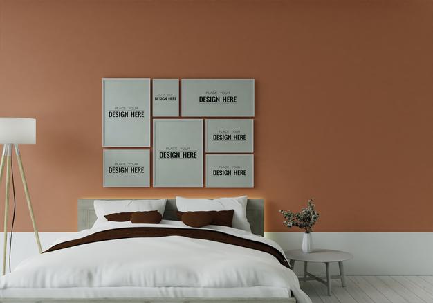 Free Poster Frame Mockup Interior In A Bedroom Psd