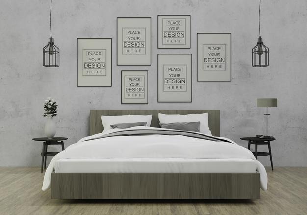 Free Poster Frame Mockup Interior In A Bedroom Psd