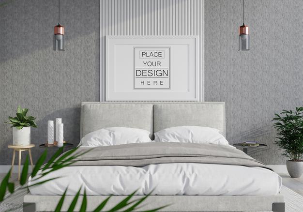 Free Poster Frame Mockup Interior In A Bedroom Psd