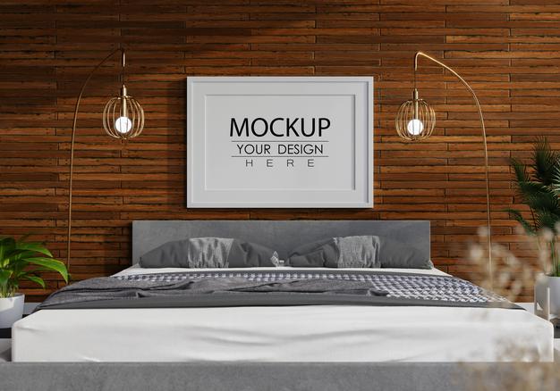 Free Poster Frame Mockup Interior In A Bedroom Psd