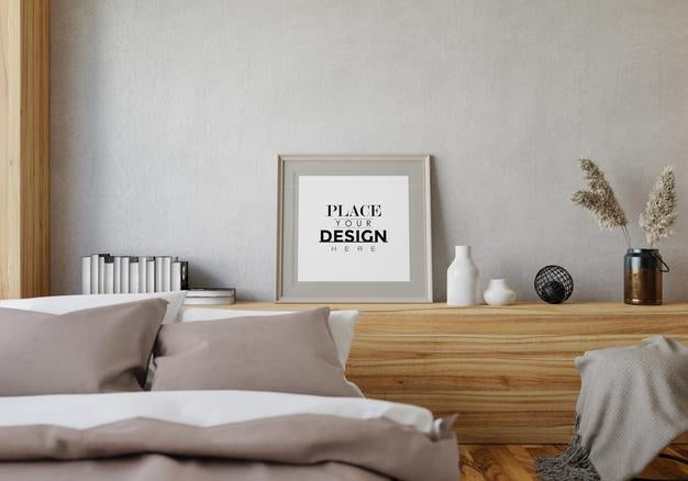 Free Poster Frame Mockup Interior In A Bedroom Psd