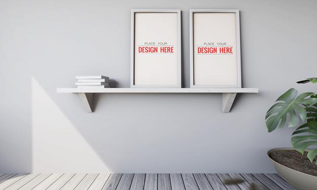 Free Poster Frame Mockup On The Wall With Plant Psd