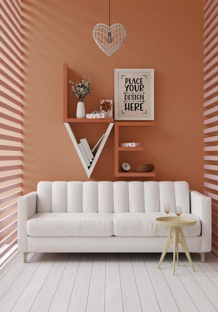 Free Poster Frame Mockup On The Wall With Plant Psd