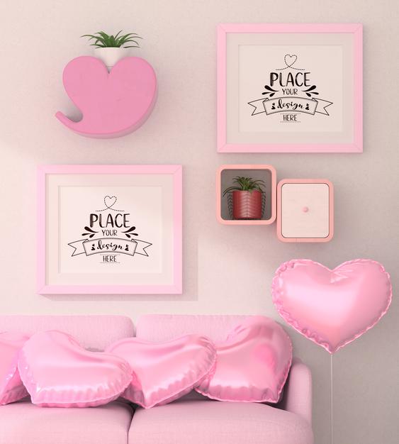 Free Poster Frames In Living Room Mockup Psd