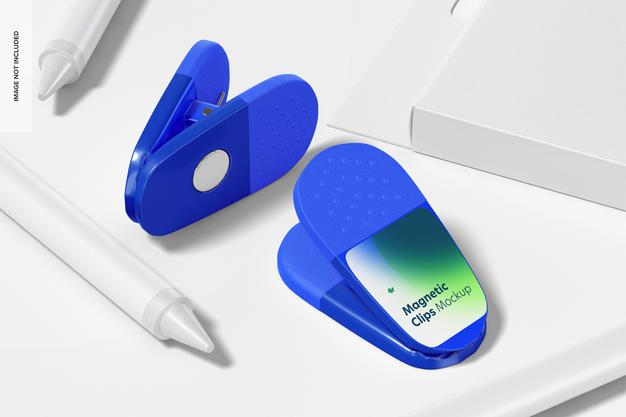 Free Promotional Magnetic Clips Mockup, Perspective Psd