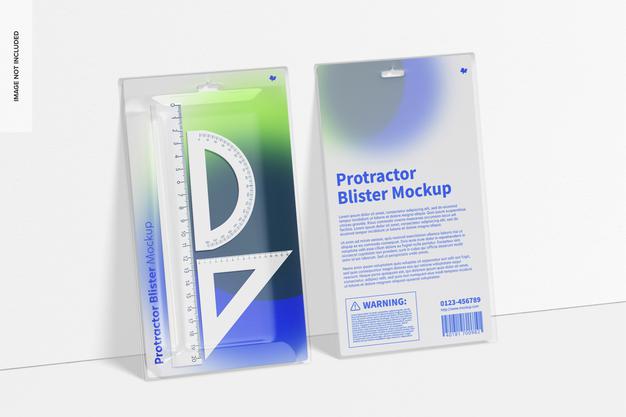 Free Protractor Blisters Mockup, Leaned Psd