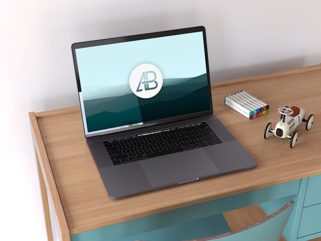 Free Realistic 2016 Space Grey Macbook Pro With Touch Bar Mockup Vol.3