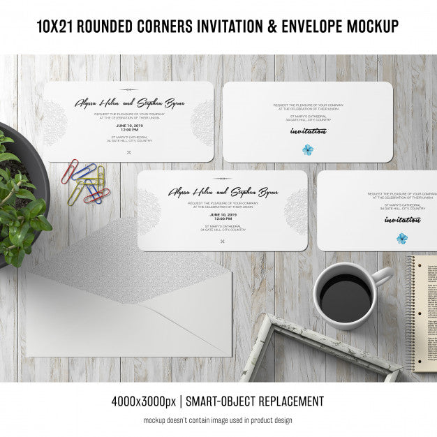 Free Rounded Corners Invitation And Envelope Mockup Psd