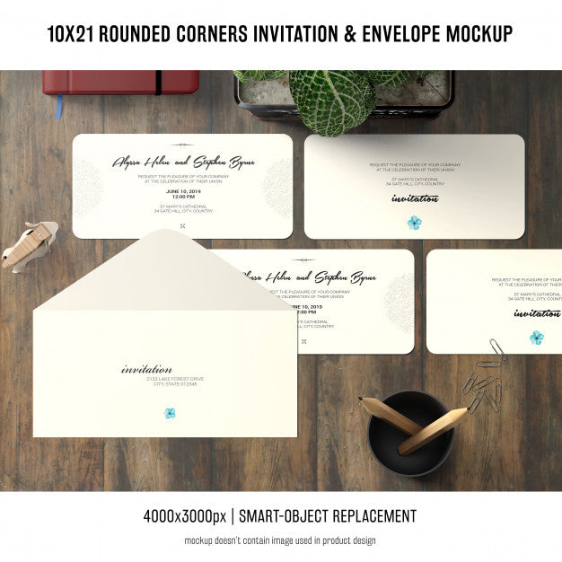 Free Rounded Corners Invitation And Envelope Mockup Psd