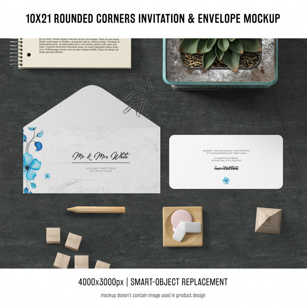 Free Rounded Corners Invitation And Envelope Mockup Psd
