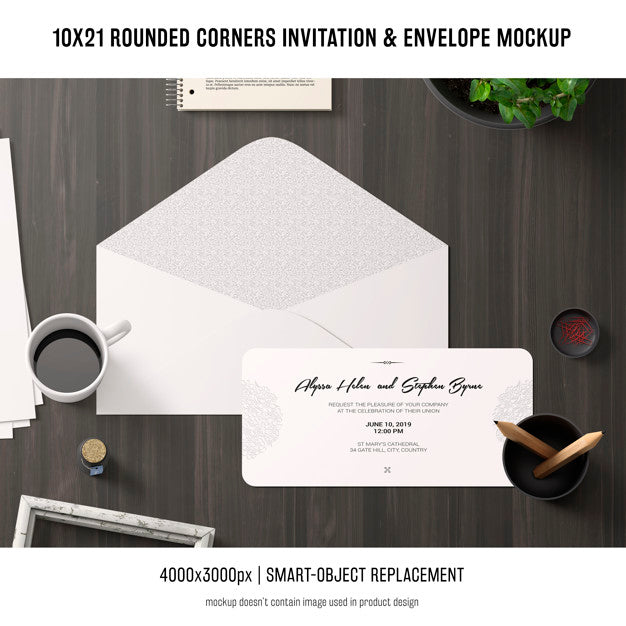 Free Rounded Corners Invitation And Envelope Mockup Psd