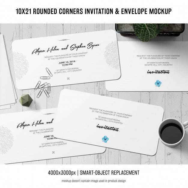 Free Rounded Corners Invitation And Envelope Mockup Psd