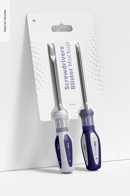 Free Screwdrivers Blister Mockup, Leaned Psd