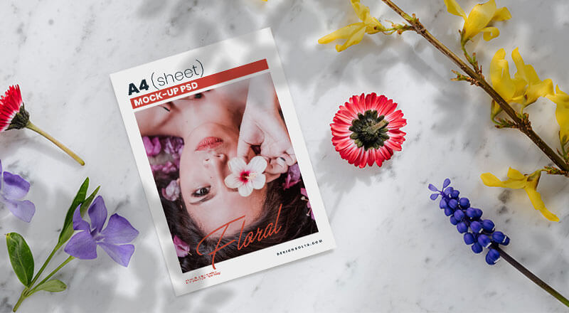 Free Shadow Floral A4 Flyer Mockup Psd