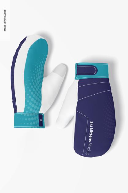 Free Ski Mittens Mockup, Top View Psd