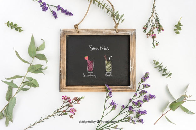 Free Slate Mockup Design With Decorative Plants Psd