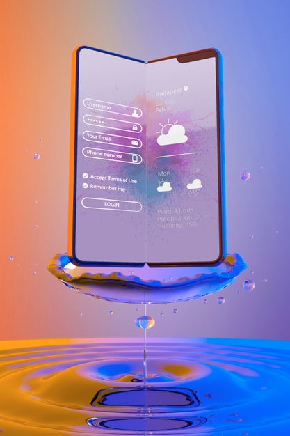 Free Smartphone With Login Page And Colorful Liquid Background Psd
