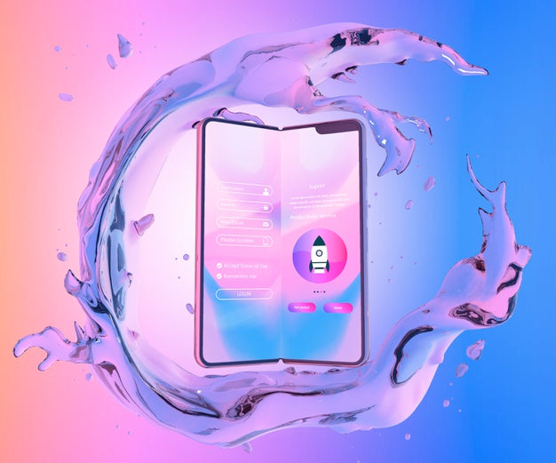 Free Smartphone With Login Page And Colorful Liquid Background Psd