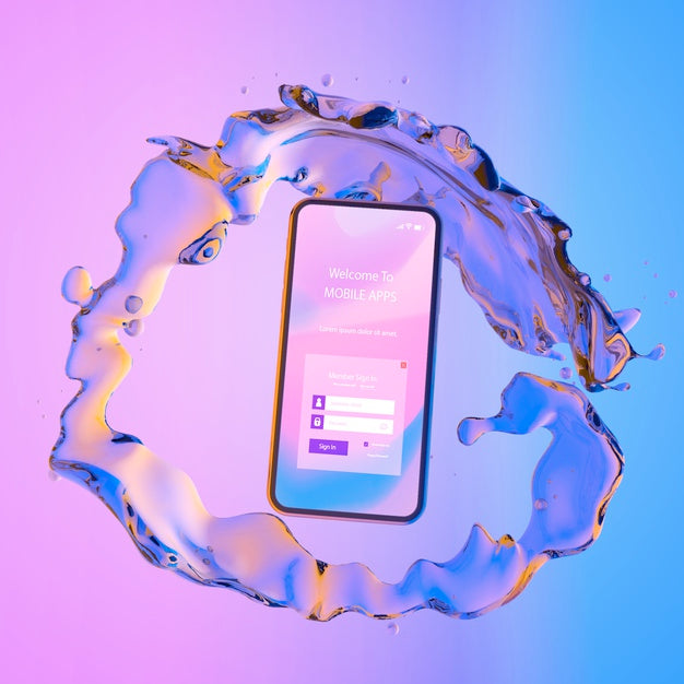 Free Smartphone With Login Page And Colorful Liquid Background Psd