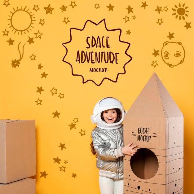 Free Smiley Girl Playing With Cardboard Racket Psd